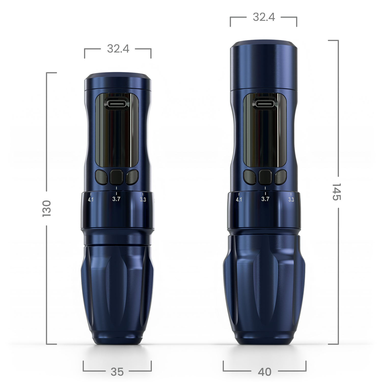 Chroma Pro Midnight Blue Tattoo Machine length comparison with Chroma Standard